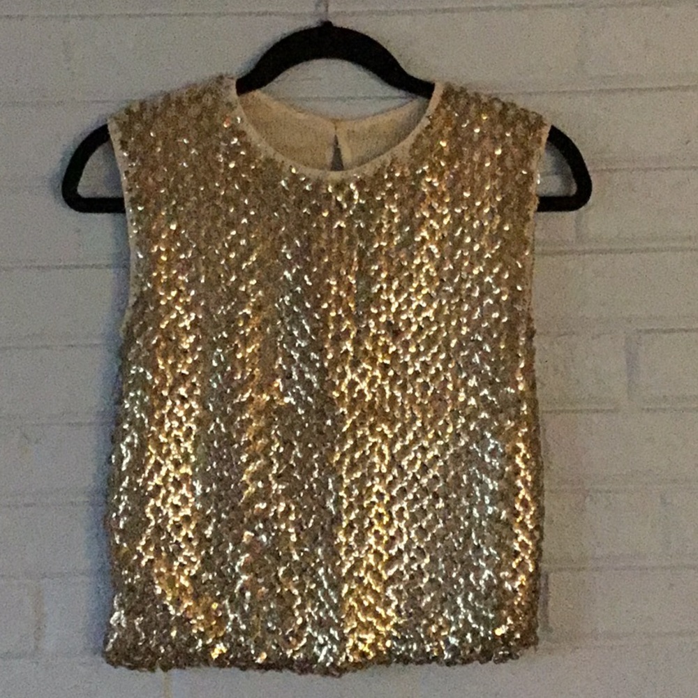 Vintage Gold Sequined Sleeveless Top